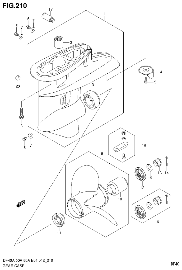 Suzuki DF40AST, DF50A, DF50ATH GEAR CASE (DF40AST E34) parts diagram